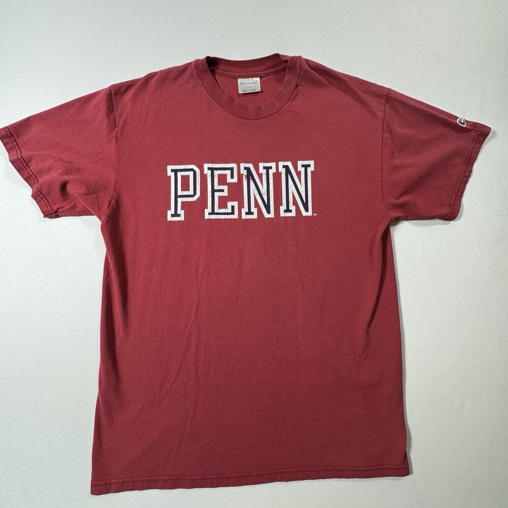 Vintage Champion Penn University T Shirt Mens Large Red Faded Cotton